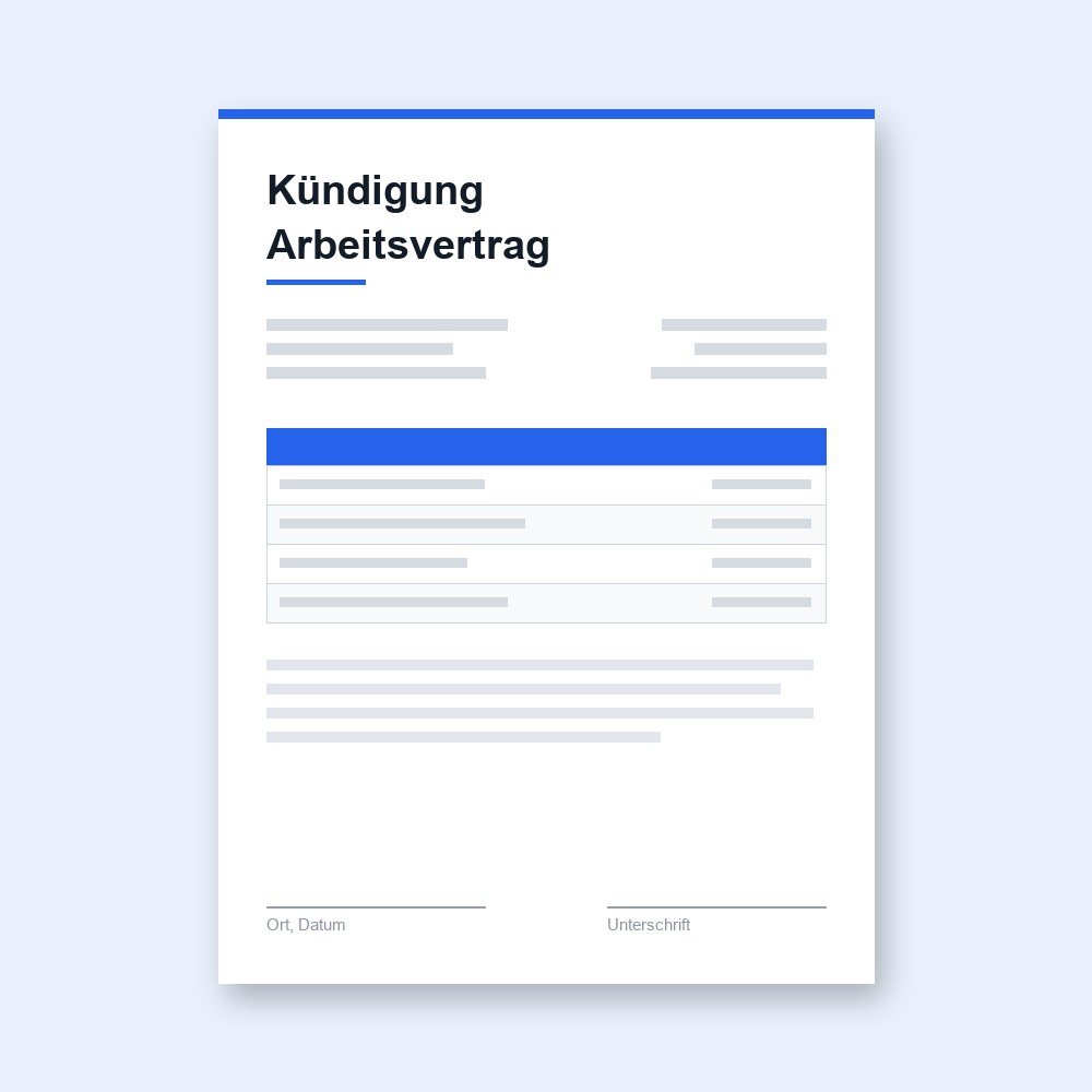 Kündigung Arbeitsvertrag – PDF-Vorlage zum Ausfüllen