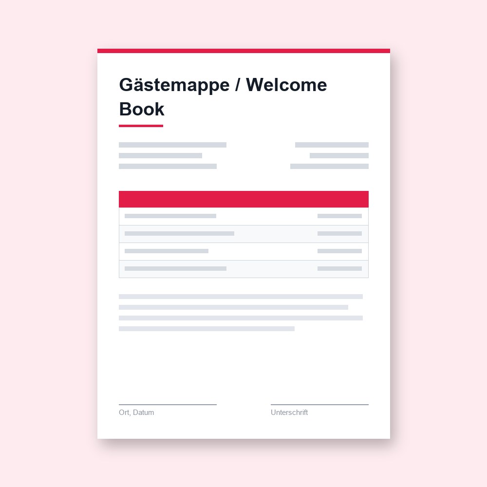 Gästemappe / Welcome Book – PDF-Vorlage zum Ausfüllen