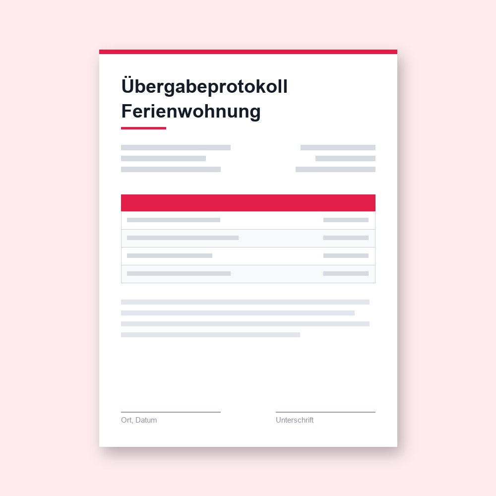 Übergabeprotokoll Ferienwohnung – PDF-Vorlage zum Ausfüllen