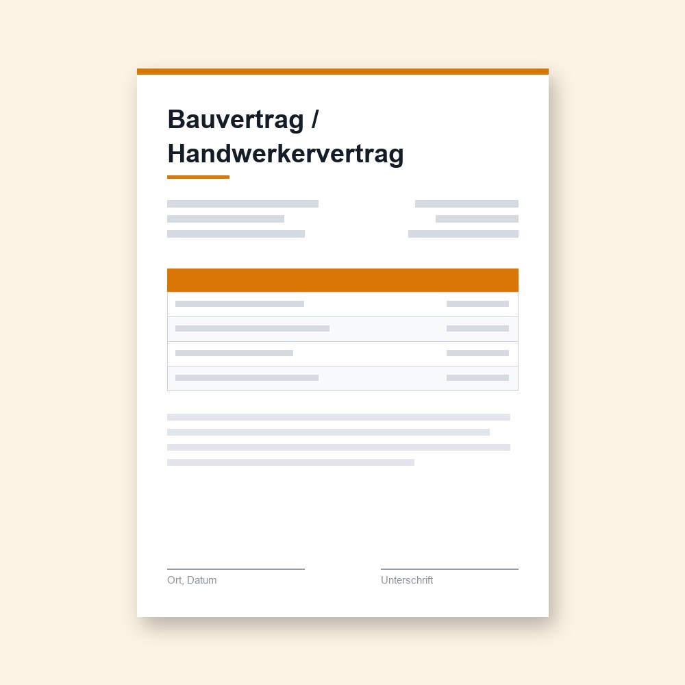 Bauvertrag / Handwerkervertrag – PDF-Vorlage zum Ausfüllen