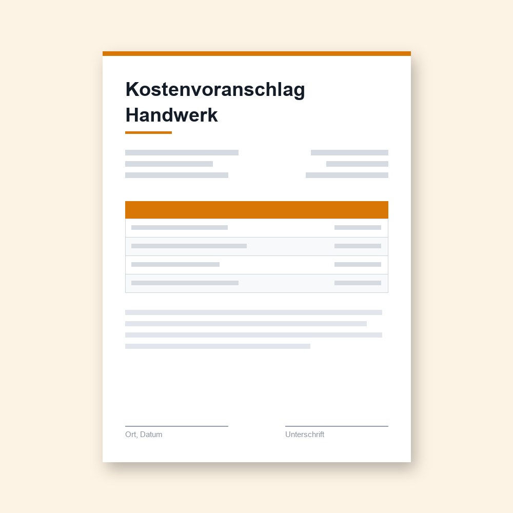 Kostenvoranschlag Handwerk – PDF-Vorlage zum Ausfüllen