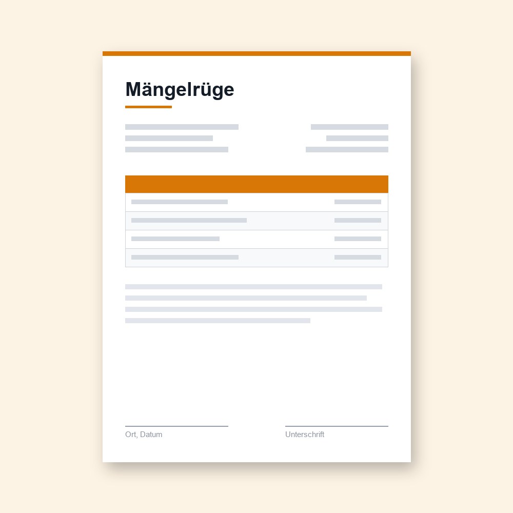 Mängelrüge – PDF-Vorlage zum Ausfüllen
