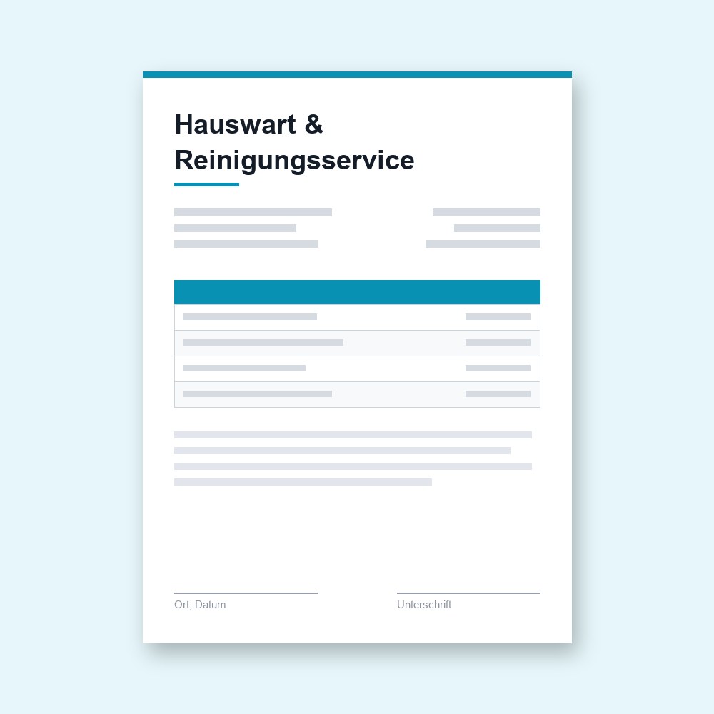 Hauswart & Reinigungsservice – PDF-Vorlage zum Ausfüllen