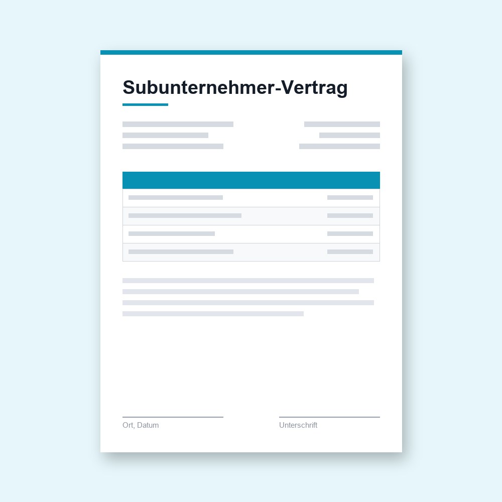 Subunternehmer-Vertrag – PDF-Vorlage zum Ausfüllen