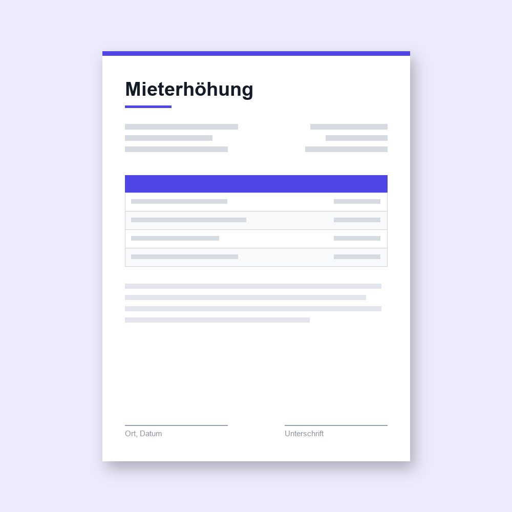 Mieterhöhung – PDF-Vorlage zum Ausfüllen