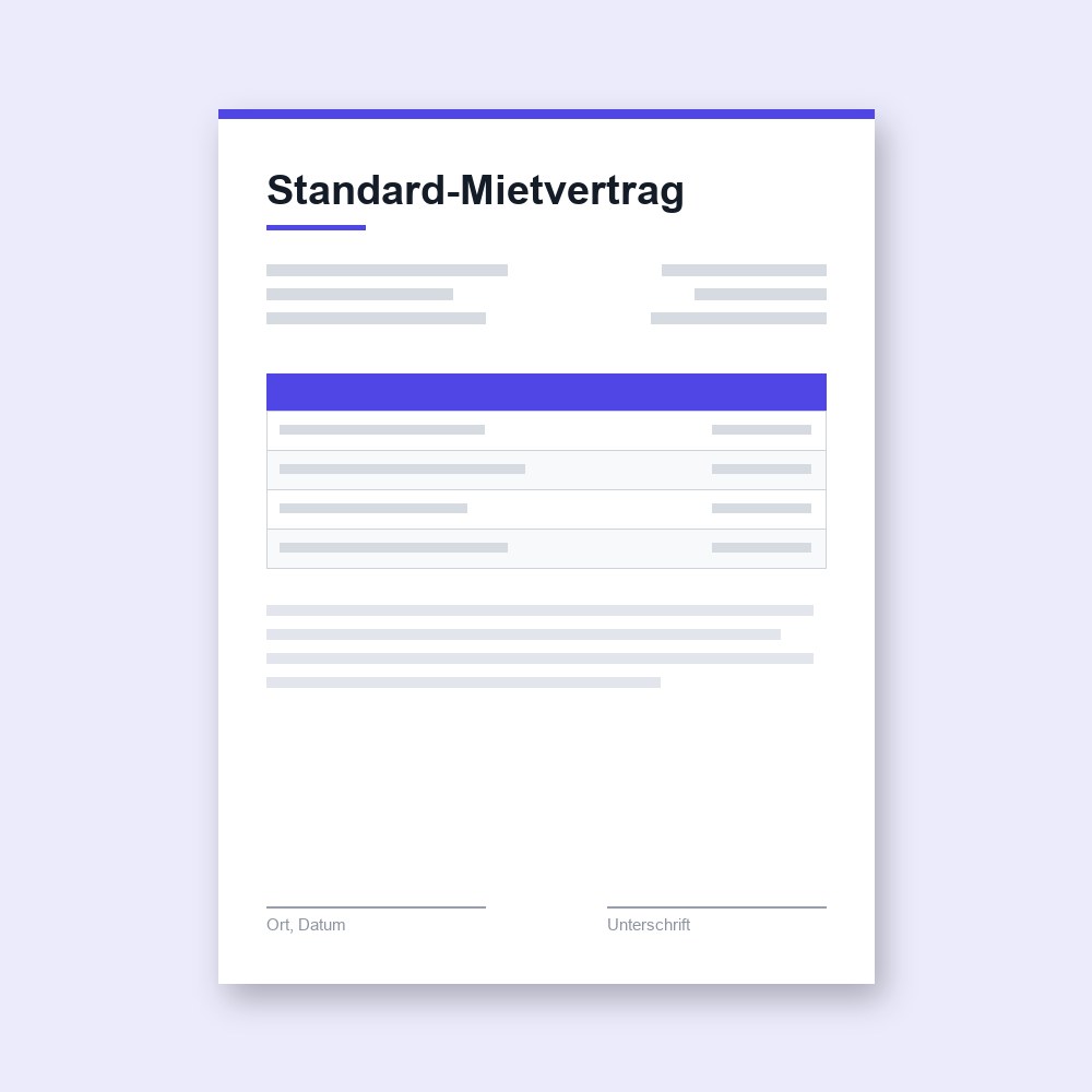 Standard-Mietvertrag – PDF-Vorlage zum Ausfüllen