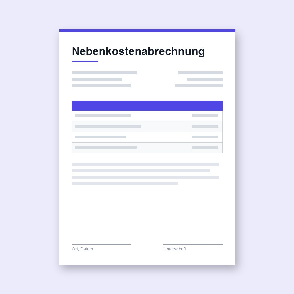 Nebenkostenabrechnung – PDF-Vorlage zum Ausfüllen