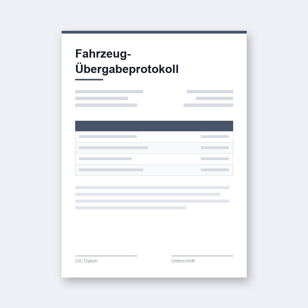 Fahrzeug-Übergabeprotokoll – PDF-Vorlage zum Ausfüllen
