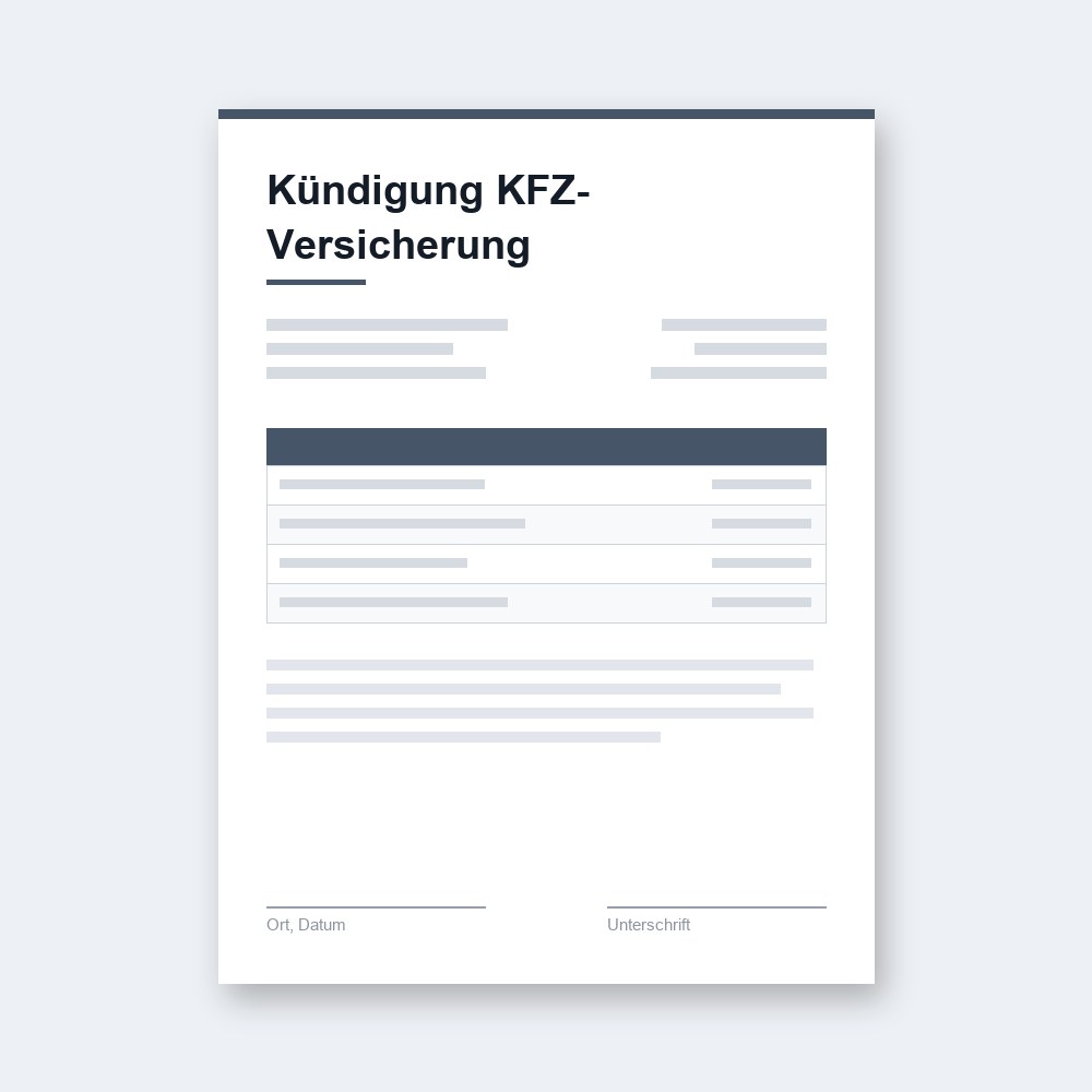 Kündigung KFZ-Versicherung – PDF-Vorlage zum Ausfüllen