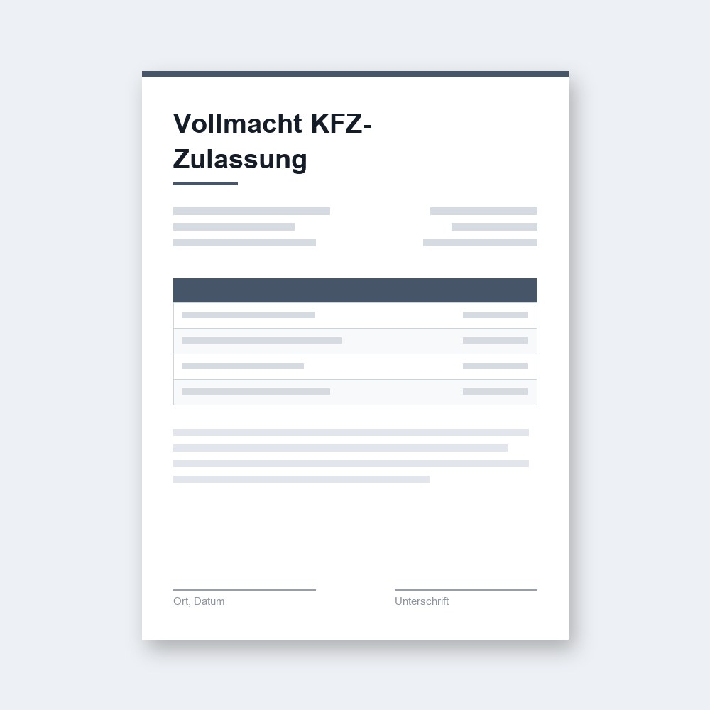Vollmacht KFZ-Zulassung – PDF-Vorlage zum Ausfüllen