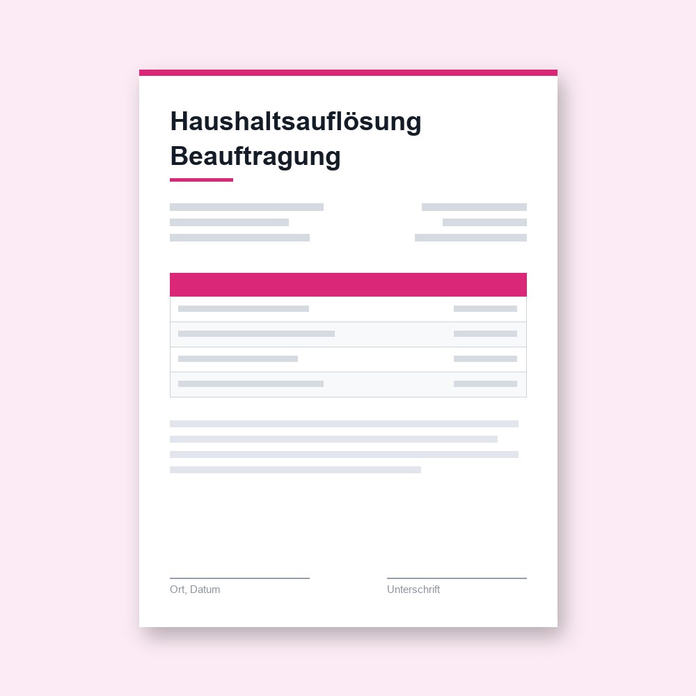 Haushaltsauflösung Beauftragung – PDF-Vorlage zum Ausfüllen
