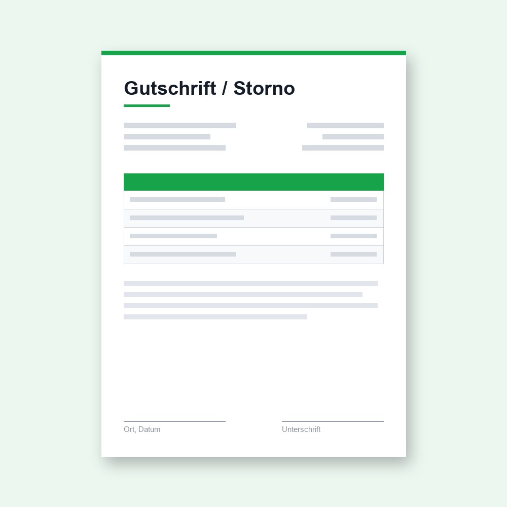 Gutschrift / Storno – PDF-Vorlage zum Ausfüllen