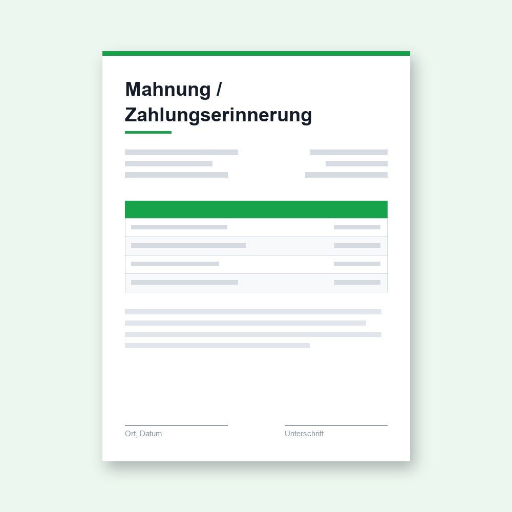 Mahnung / Zahlungserinnerung – PDF-Vorlage zum Ausfüllen