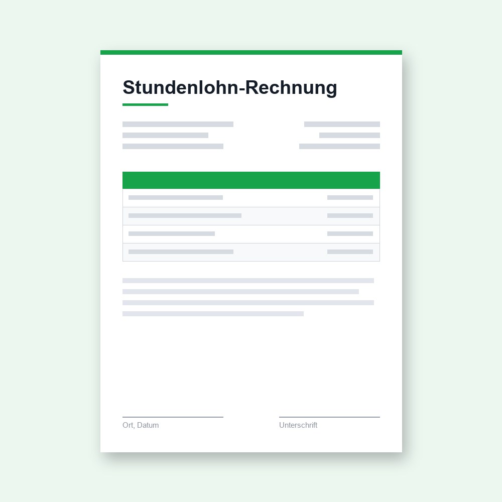 Stundenlohn-Rechnung – PDF-Vorlage zum Ausfüllen