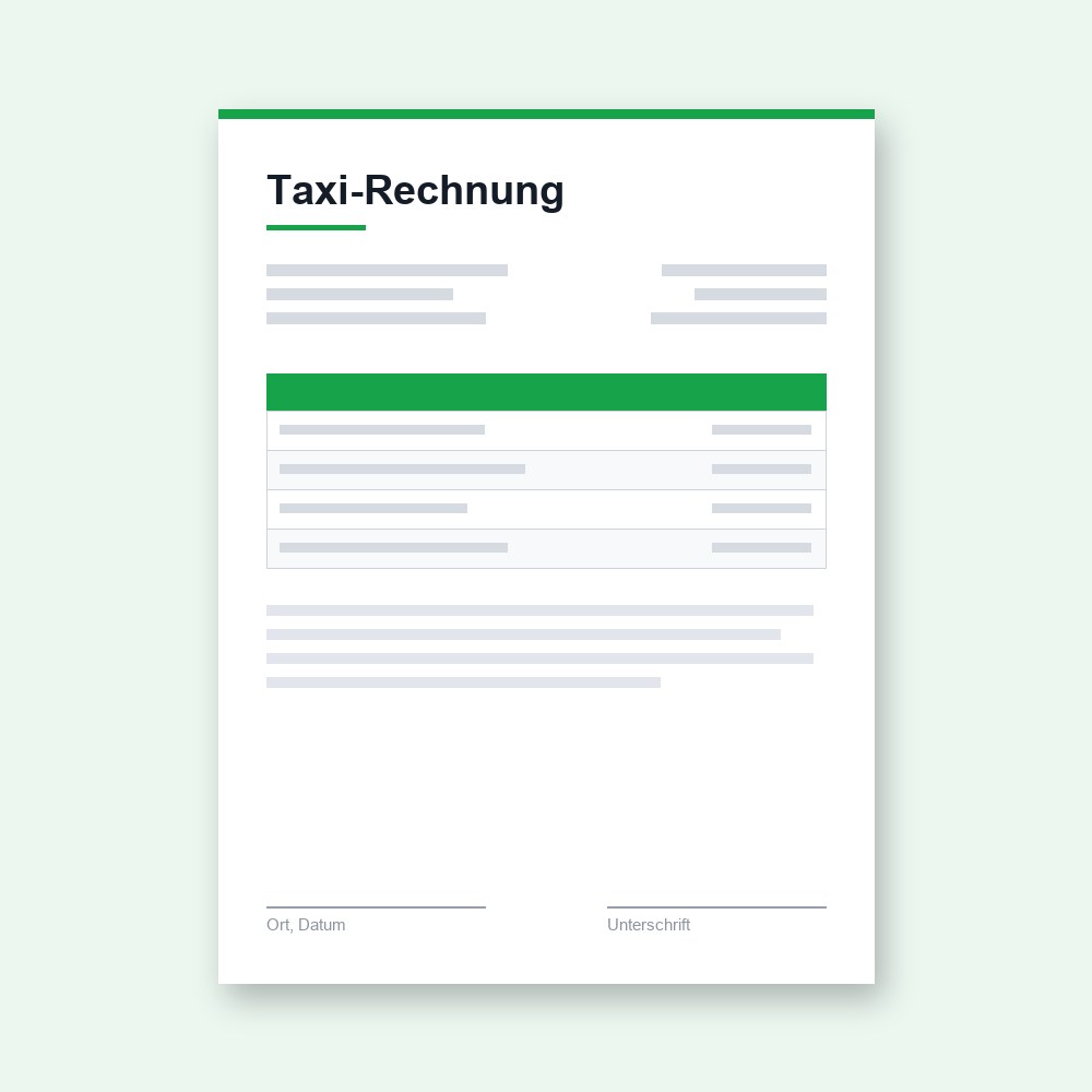 Taxi-Rechnung – PDF-Vorlage zum Ausfüllen