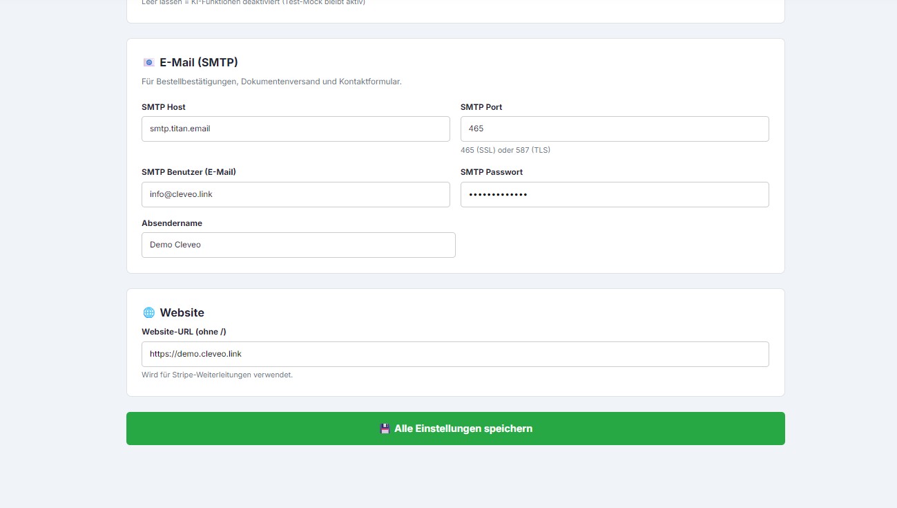 Admin Panel Email Einstellungen