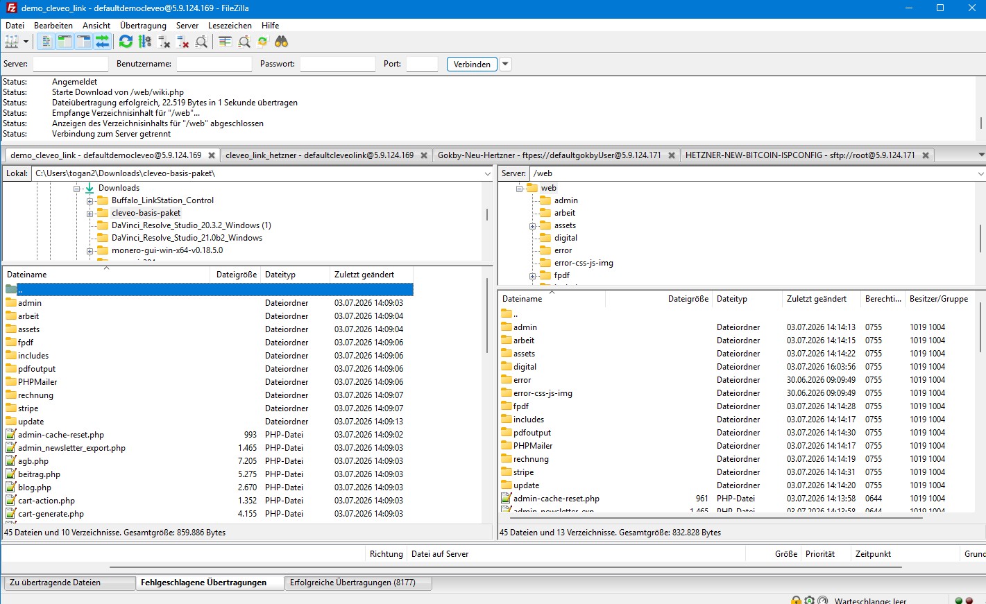 zip entpacken und upload