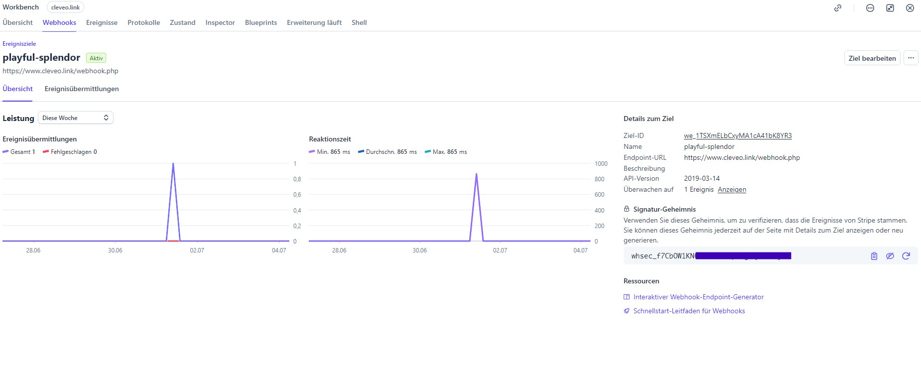 Admin Panel Stripe Webhook Einstellungen